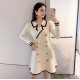 2020 Autumn Vintage Women Notched Collar Short Sleeve Knitted Sweater Mini Dress Female Double-Breasted A-line Dresses Vestidos
