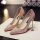 2020 spring crystal golden wedding shoes bride hollow silver high heel stiletto pointed shallow mouth sequin single shoes female