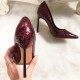Autumn new style wine glasses pointed snakeskin stilettos shallow mouth single shoes women all-match banquet shoes large size