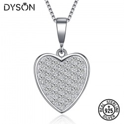 Dyson 925 Sterling Silver Necklaces Heart Micro Pave Crystal CZ Cute Sweet Charm Necklaces For Women Girls Gifts Fashion Jewelry