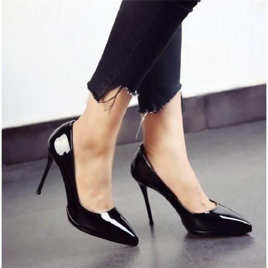 Fall 2020 new black all-match ritual work shoes pointed patent leather waterproof thick-soled stiletto single shoes women