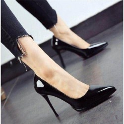 Fall 2020 new black all-match ritual work shoes pointed patent leather waterproof thick-soled stiletto single shoes women